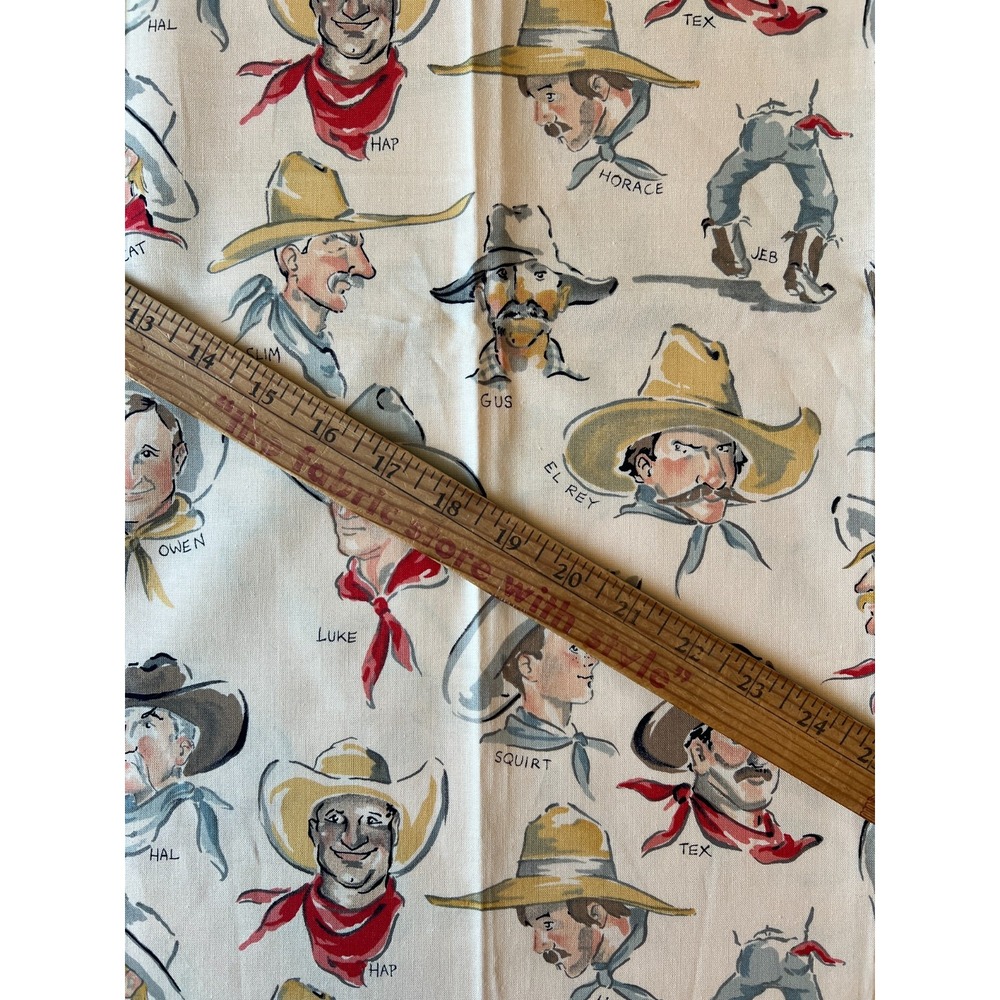 Fabric -VTG 90s Rare Alexander Henry "BUCKAROOS" Retro Western Cowboys 24" x 44"